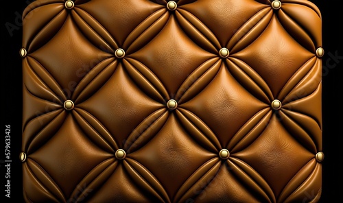  a brown leather texture with rivets and rivets on the back of the leather cushion is a square shape with gold rivets. generative ai