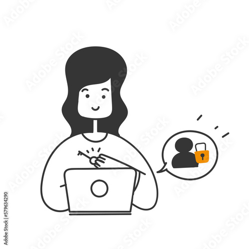 hand drawn doodle person carry key to open locked account on laptop