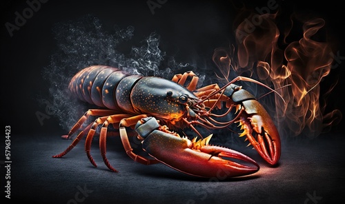  a lobster with a lot of smoke coming out of it's back end and a fire coming out of it's back end. generative ai