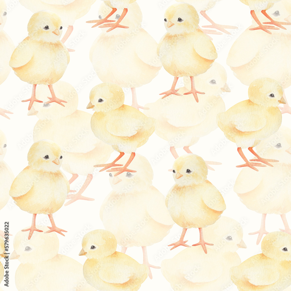 Watercoloк pattern with chickens. Watercoloк pattern with chickens.