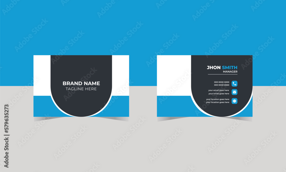 Obraz premium Double Sided Creative and modern business card template Personal business card with company logo Black and Blue colors Clean Business Card Visiting Card Simple Card Vector Design 