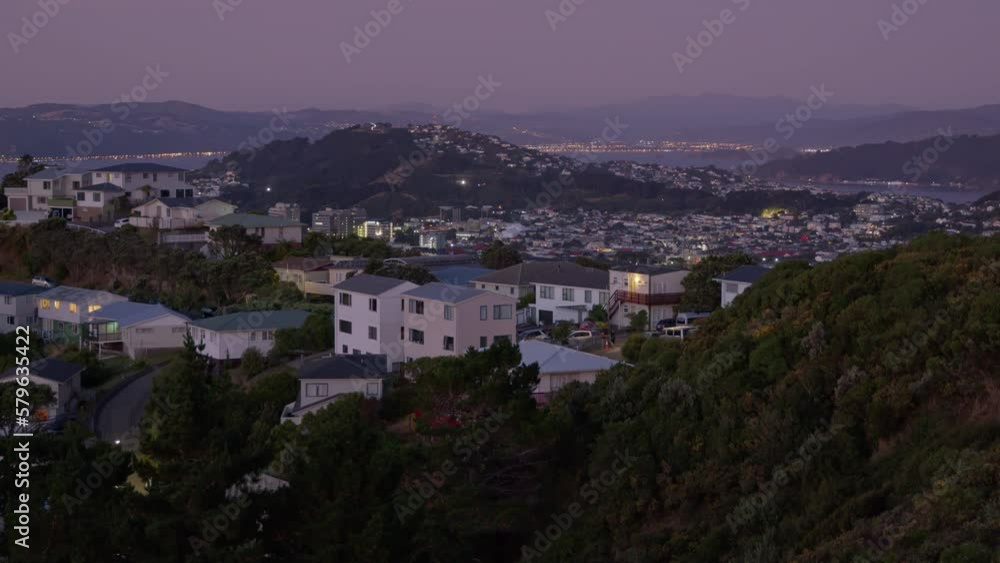 Panorama of the cityscape of Wellington at dusk, the capital of New Zealand Panorama of the cityscape of Wellington at dusk, the capital of New Zealand