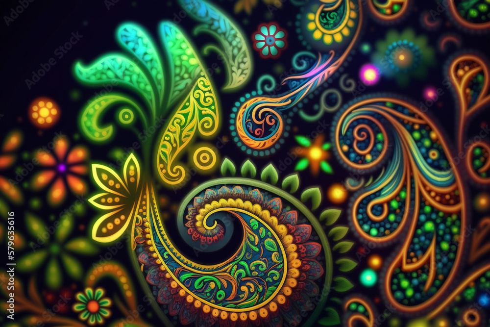Fototapeta premium Hippie Paisley Pattern in Rainbow Colors