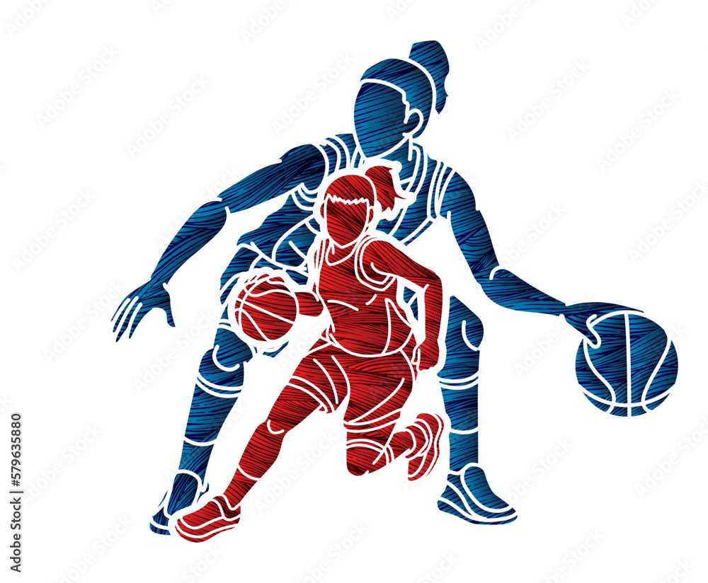 Group of Basketball Women Players Action Cartoon Sport  Team Graphic Vector