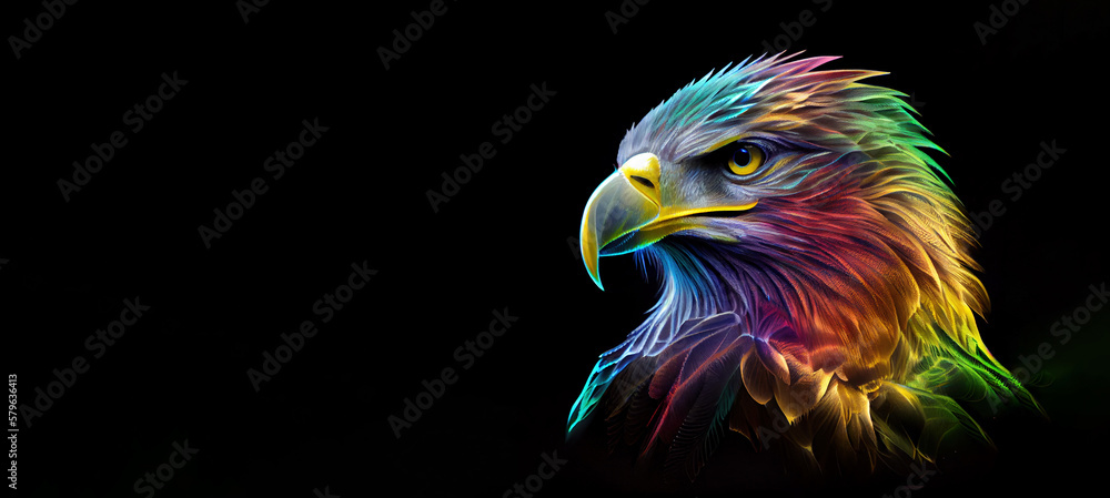 rainbow eagle portrait, panoramic layout. Generative Ai