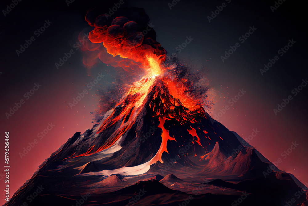Lava going down the volcano. Generative Ai