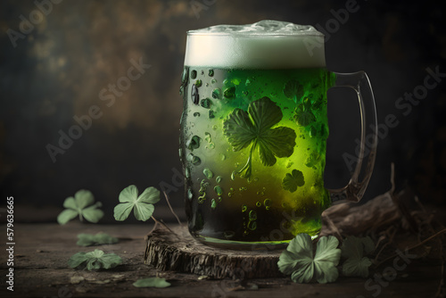 St Patricks day beer with green shamrock made with Generative AI