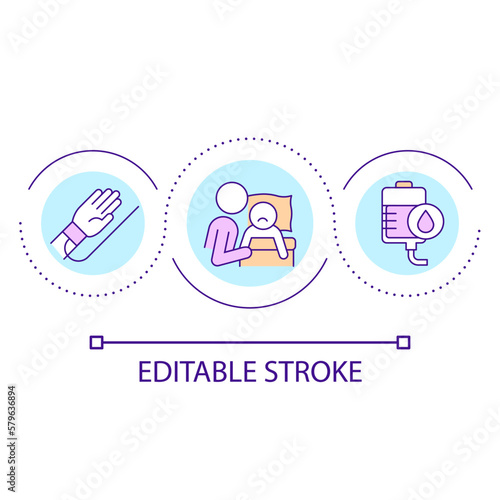 Ill child care loop concept icon. Pediatric service. Medical assistance. Blood transfusion abstract idea thin line illustration. Isolated outline drawing. Editable stroke. Arial font used