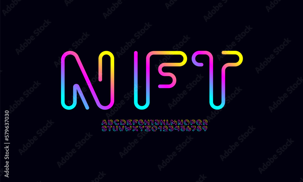 Digital style alphabet, font from segment rounded thin line, minimal linear style letters and numbers, part three, vector illustration 10EPS