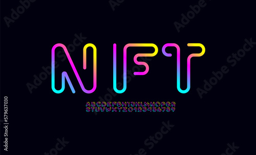 Digital style alphabet, font from segment rounded thin line, minimal linear style letters and numbers, part three, vector illustration 10EPS