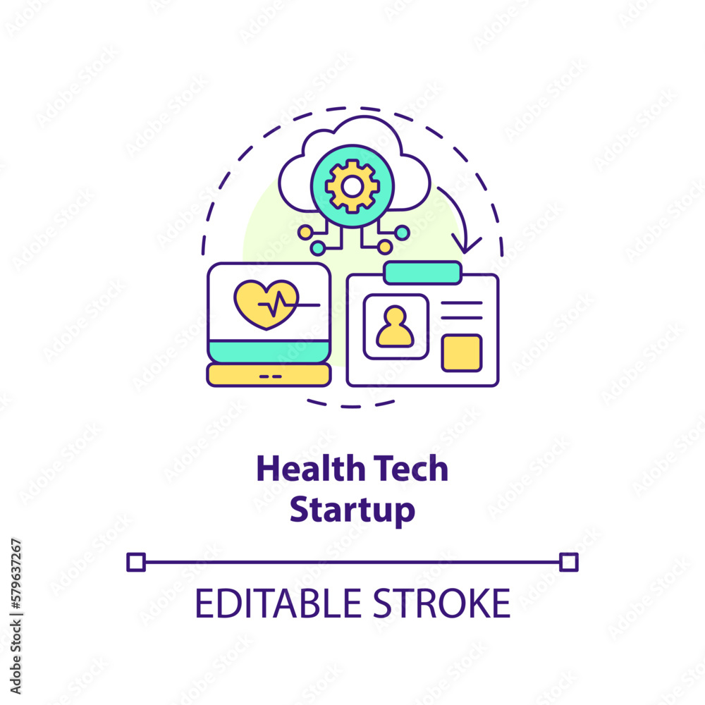 Health tech startup concept icon. Medical services. Best foundation industry abstract idea thin line illustration. Isolated outline drawing. Editable stroke. Arial, Myriad Pro-Bold fonts used Health tech startup concept icon. Medical services. Best foundation industry abstract idea thin line illustration. Isolated outline drawing. Editable stroke. Arial, Myriad Pro-Bold fonts used