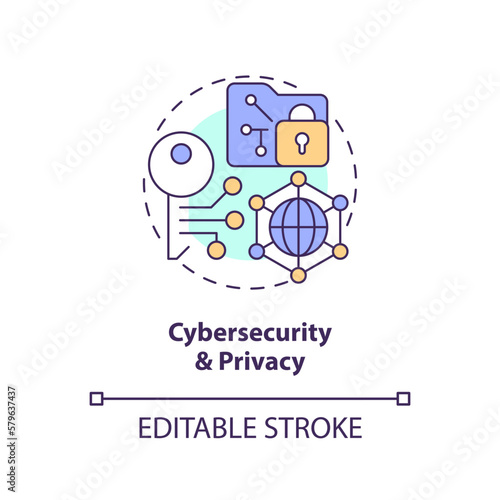 Cybersecurity and privacy concept icon. Safety on internet. Governmental IT funding abstract idea thin line illustration. Isolated outline drawing. Editable stroke. Arial, Myriad Pro-Bold fonts used
