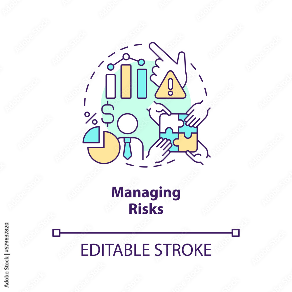 Managing risks concept icon. Events prediction. Venture capital financing benefit abstract idea thin line illustration. Isolated outline drawing. Editable stroke. Arial, Myriad Pro-Bold fonts used
