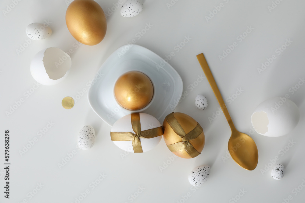 Concept of Richness, golden eggs, top view