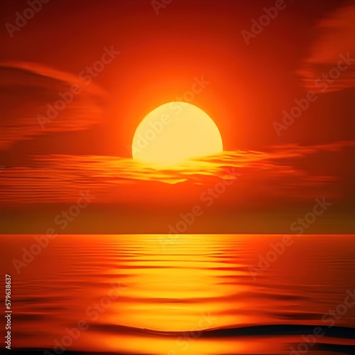 Orange landscape illustration. Sun at sunset. Ai generative. © Pictures Paradise