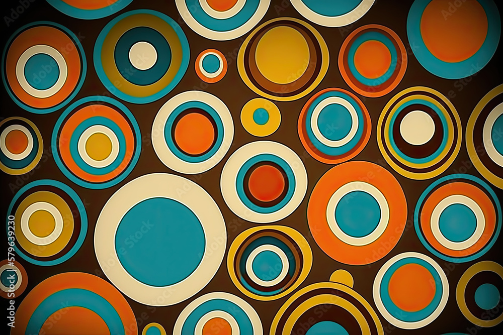 Pattern with bright circles in the style of the 70s. Generative AI. Pattern with bright circles in the style of the 70s. Generative AI.