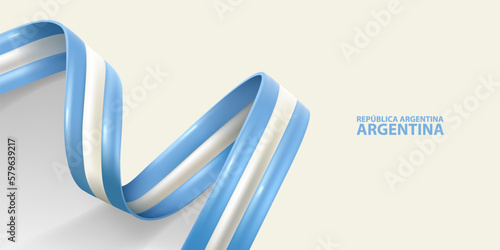 Argentina ribbon flag, bent waving ribbon in colors of the Argentina national flag. National flag background.