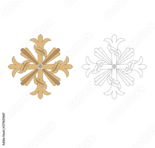 IHS GOLD EMBROIDERY FOR LITURGICAL CLOTHES AND SACRED CEREMONIES. SACRED CATHOLIC SYMBOLS IN ANCIENT STYLE WITH GOLDEN DECORATIONS