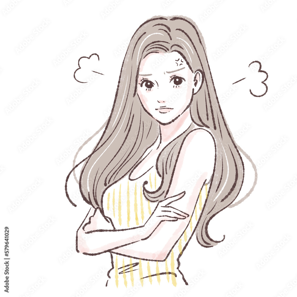 女性のイラスト素材/怒り/怒る/ムカムカ/プンプン/ムッとする 女性のイラスト素材/怒り/怒る/ムカムカ/プンプン/ムッとする
