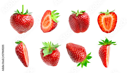 Strawberry cut out. Ripe fresh red strawberry isolated on white background. With clipping path. Summer delicious sweet berry organic fruit, food, diet, vitamins, creative layout. Mockup