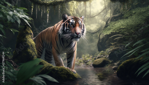 Majestic Chinese Tiger Roaming Through the Jungle
