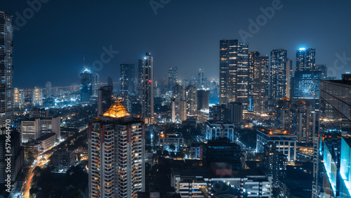 Mumbai cityscape at night, Maharashtra, India.