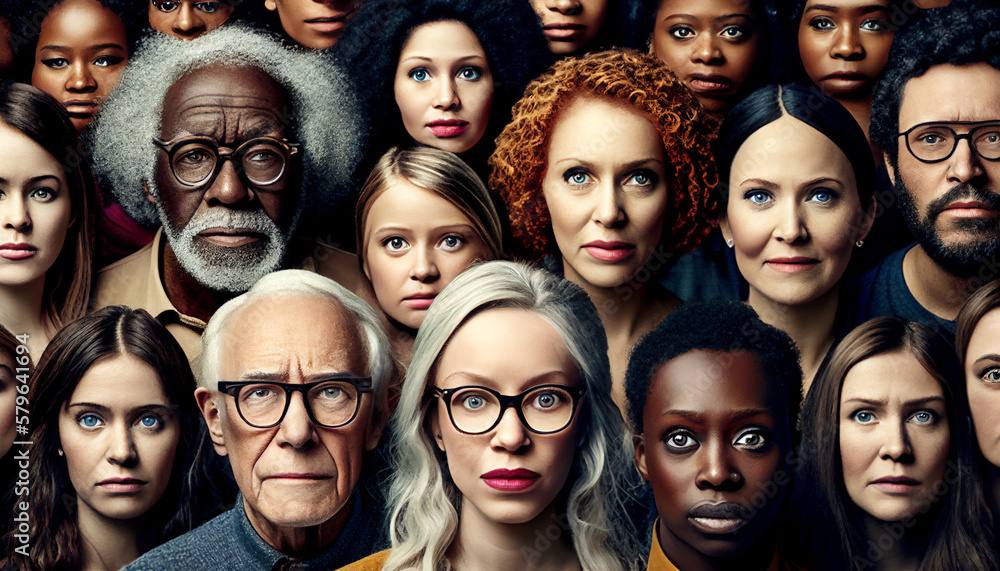 Banner of different diverse people portraits front view. generative ai Banner of different diverse people portraits front view. generative ai