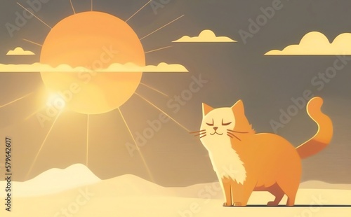 Walking cat illustration. Generative AI technology.