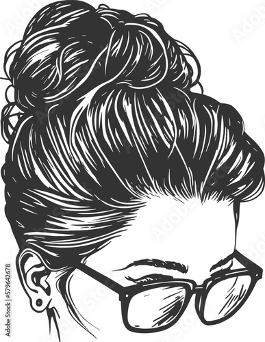 Messy Bun Hairstyle with Casual Chic Updo for Women: Trendy, Creative, and Simple Hairdo with Braids, Curls, and Hair Accessories with glass