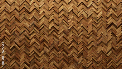 Soft sheen, Herringbone Mosaic Tiles arranged in the shape of a wall. Natural, 3D, Blocks stacked to create a Wood block background. 3D Render photo
