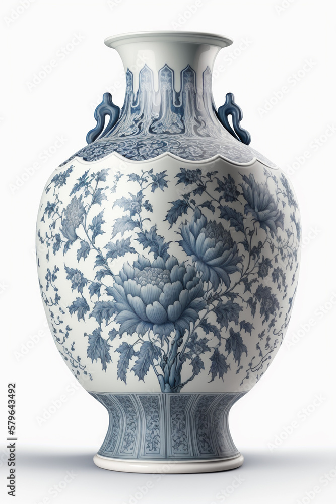 Exquisite Chinese Porcelain on White Background with Intricate Details