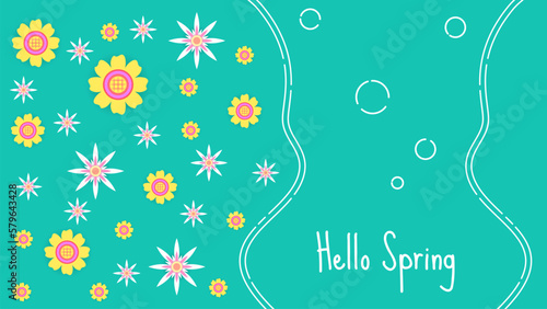 hello spring background flowers design. minimal, beatiful, simple concept. used for greeting card, banner, wallpaper photo