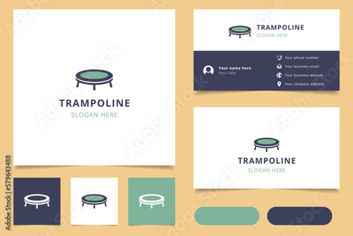 Trampoline logo design with editable slogan. Branding book and business card template.