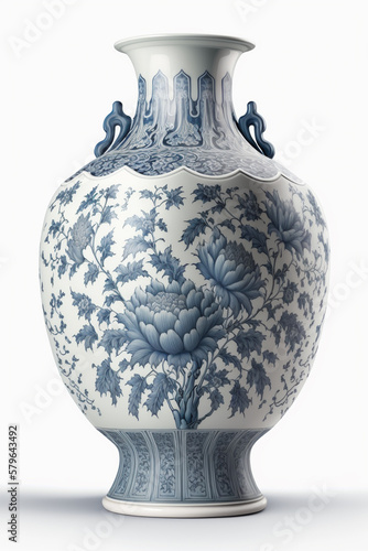 Fototapeta Exquisite Chinese Porcelain on White Background with Intricate Details