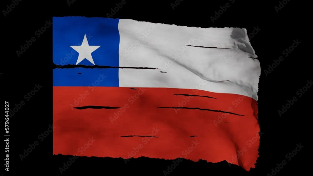 Torn, damaged, unattached flag of Chile with transparent background ...