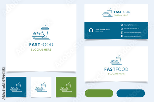 Fastfood logo design with editable slogan. Branding book and business card template.
