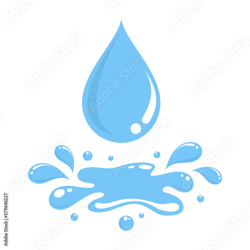 Drop of water with splashes on a white background.