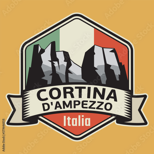 Abstract stamp or emblem with the Cortina, Dolomiti, Italy, vector illustration