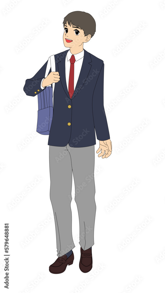 漫画風_生徒_男子_見上げ 漫画風_生徒_男子_見上げ