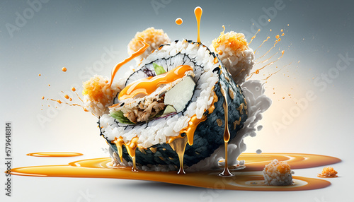 Shrimp tempura maki food photography photorealistic detailed