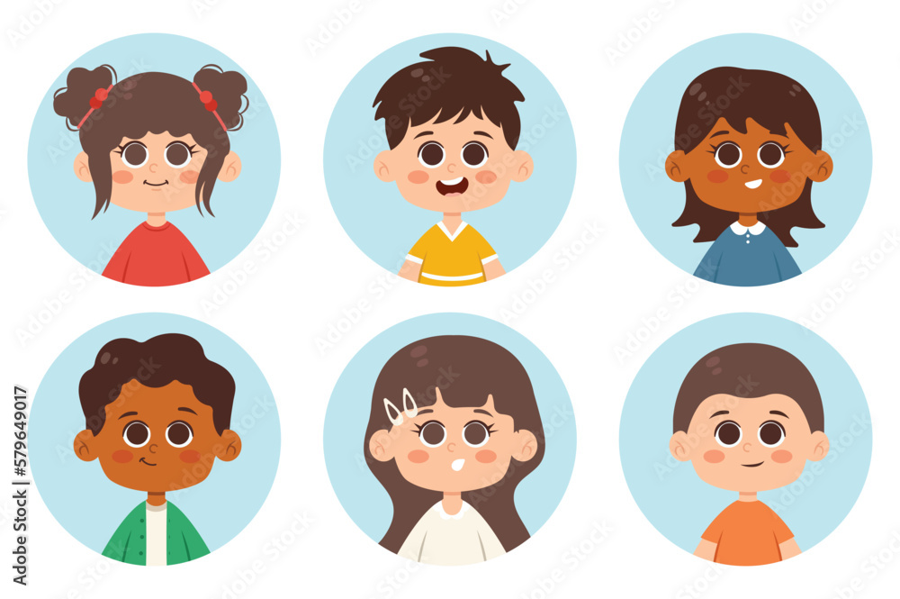 Hand drawn flat profile icons pack set icons concept with people scene in the flat cartoon style. Icons with the image of children. Vector illustration. Hand drawn flat profile icons pack set icons concept with people scene in the flat cartoon style. Icons with the image of children. Vector illustration.
