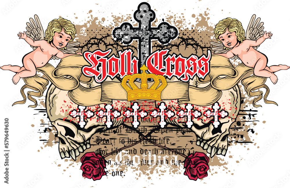 Obraz premium Gothic sign with skull, grunge vintage design t shirts