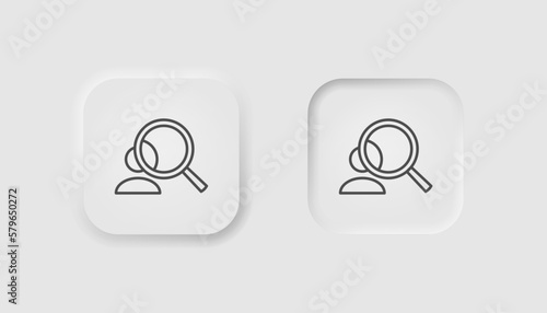 Search user button in neumorphism style. Icons for business, white UI, UX. Find symbol. Searching people, vacancy, employee. Neumorphic style. Vector illustration.