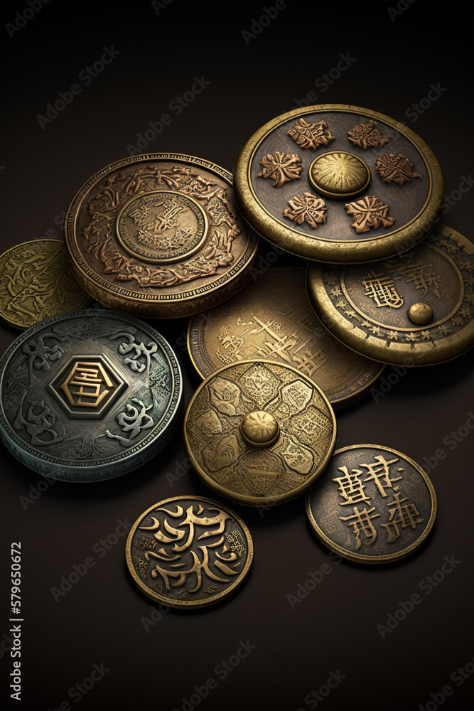 Fortune's Charms: Close-Up of Traditional Chinese Lucky Coins