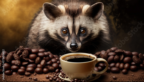 a cup of coffee and musang musang.Generative AI photo