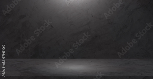 Background of empty Dark loft Concrete Wall room and floor with stunning gradient light on surface, Backdrop for montage product display and text present on free space