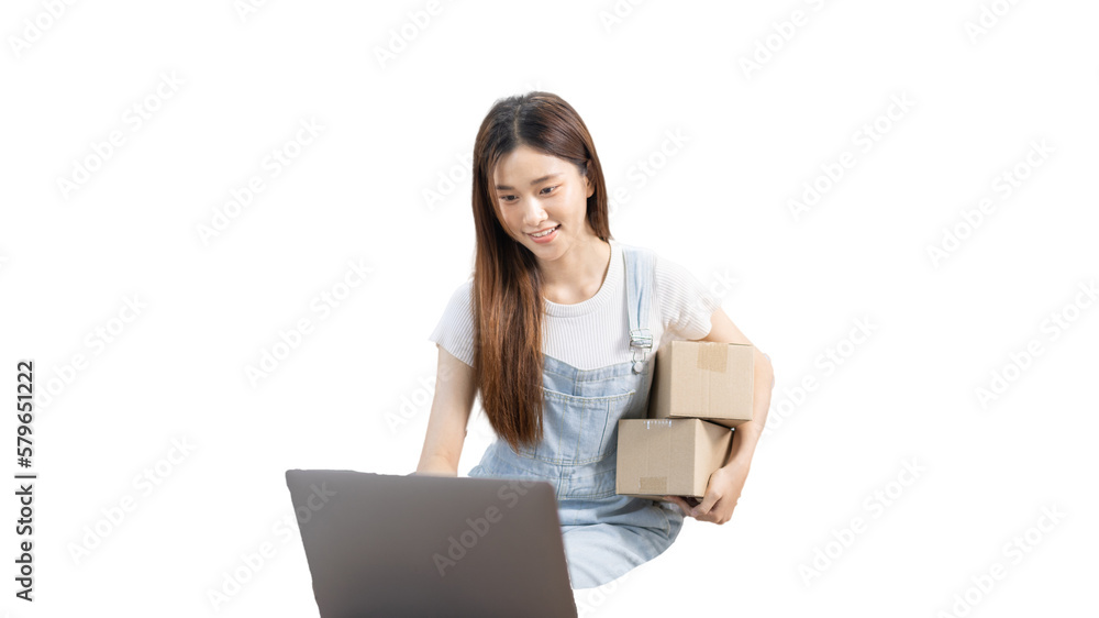 Sell online, Small online business owners chatting with customers asking for ask for delivery address and confirming their orders in preparation for shipping, Online shopping SME entrepreneur. Sell online, Small online business owners chatting with customers asking for ask for delivery address and confirming their orders in preparation for shipping, Online shopping SME entrepreneur.
