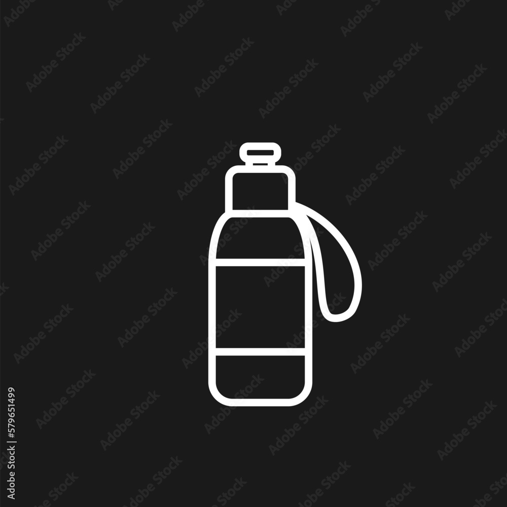 Reusable bottle for water line icon on black background. 