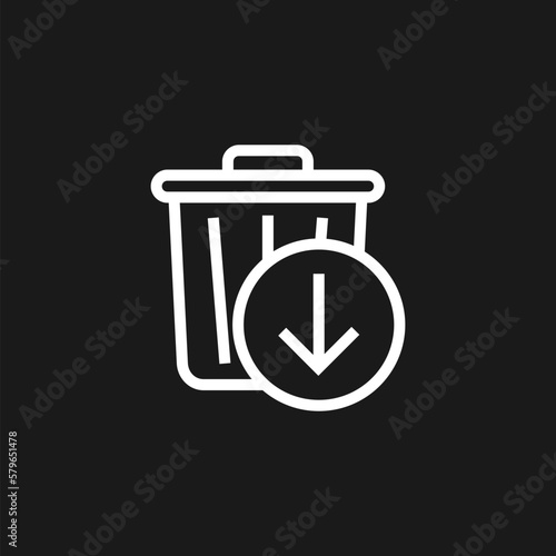 Reduce waste line icon with a trash bin and arrows icon isolated on black background. 