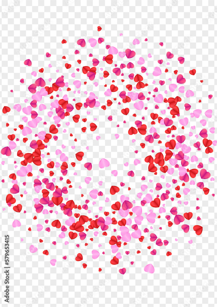 Tender Heart Background Transparent Vector. Volume Frame Confetti. Fond Cut Illustration. Red Confetti February Pattern. Pink Element Backdrop.